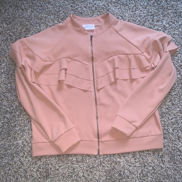 Pastel Pink Ruffled Bomber Jacket - Picture 2 of 5